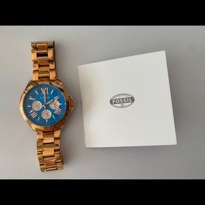 Fossil Cecile Multi-Function Blue Dial Rose Gold-tone Steel Ladies Watch AM4556
